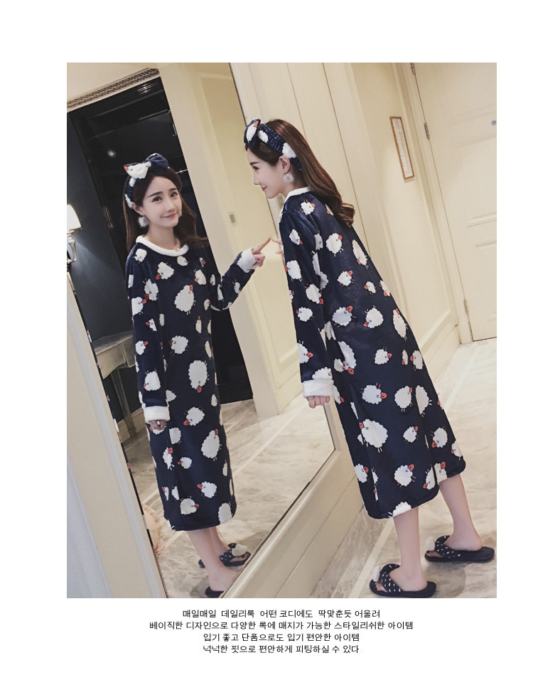 Mùa thu và mùa đông phim hoạt hình dễ thương san hô nhung đêm nữ phiên bản Hàn Quốc của bộ đồ ngủ dài một phần dày flannel váy ngủ sexy