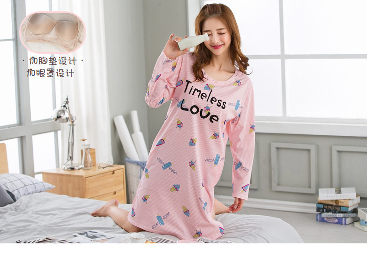 Phiên bản mùa thu Hàn Quốc của áo ngực không mặc cotton dài tay váy ngủ nữ dễ thương với dịch vụ đồ ngủ tại nhà của học sinh Bra, váy mặc nhà dễ thương