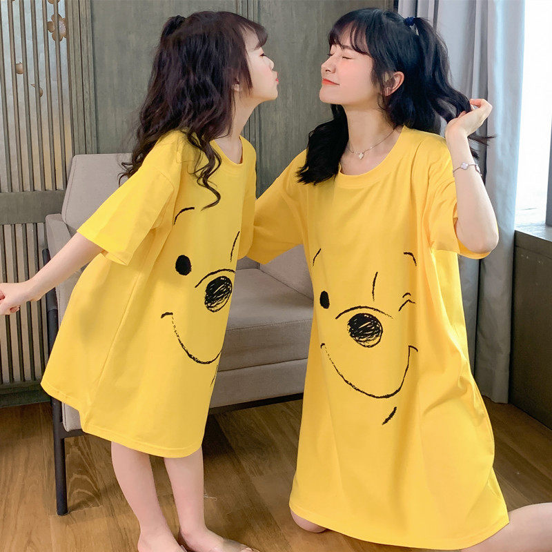 Girls' nightdress summer short-sleeved mother and daughter wear parent-child children's pajamas in the big child baby little girl one-piece home skirt