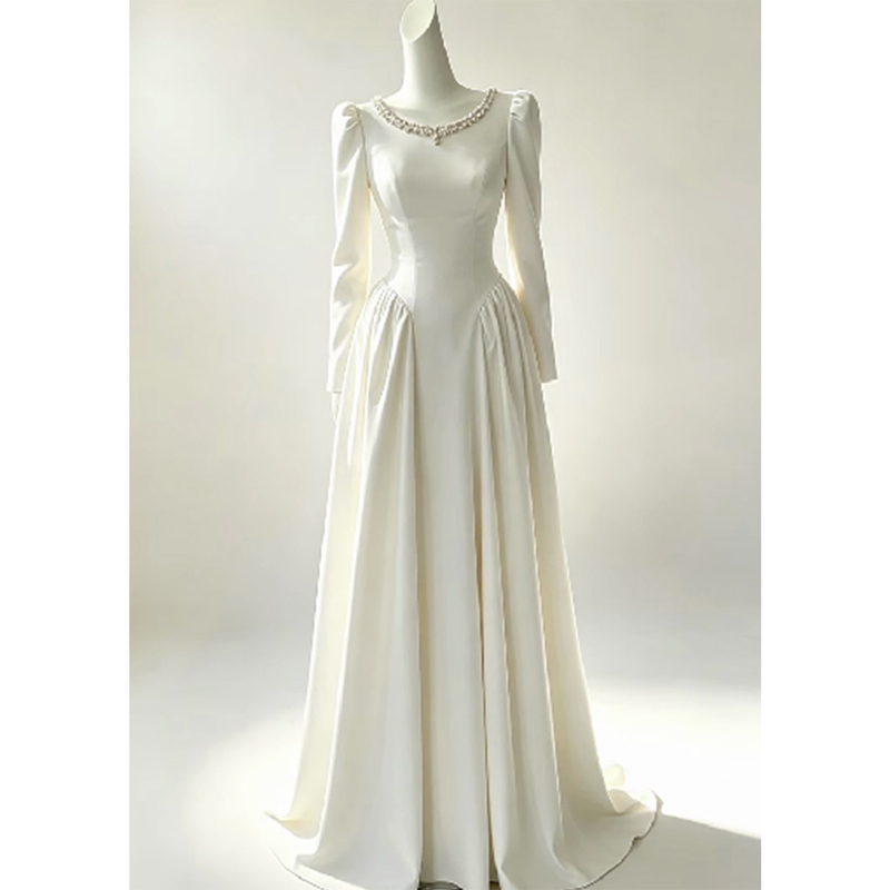 White Evening Dress with a High-End Feel, Long Sleeves, 2026 New Style, Elegant Engagement and Registration Dress, Suitable for Everyday Wear and Hosts White Evening Dress with a High-End Feel, Long Sleeves, 2026 New Style, Elegant Engagement and Registration Dress, Suitable for Everyday Wear and Hosts