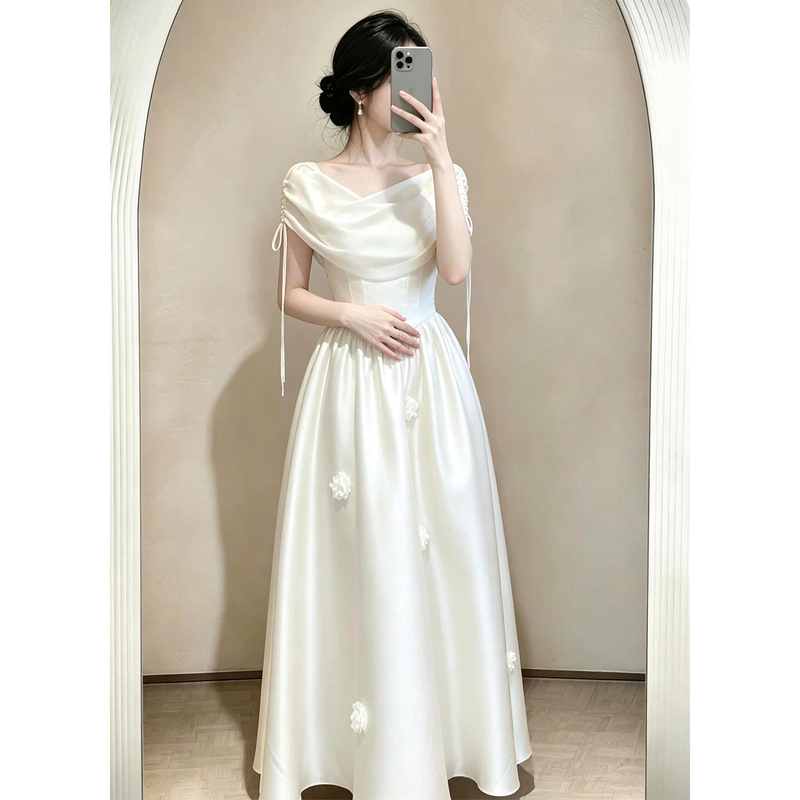 Satin Engagement Light Dress 2026 New Style Light Luxury Niche French Goddess Temperament Registration Dress for Daily Wear Satin Engagement Light Dress 2026 New Style Light Luxury Niche French Goddess Temperament Registration Dress for Daily Wear