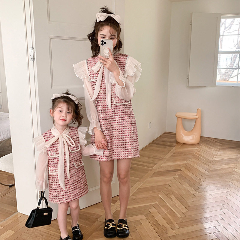 Small fragrance Wind Mother woman dress Spring and autumn foreign Dress New Girl Foreign Dress Superior Trendy Pink Dress Frieze