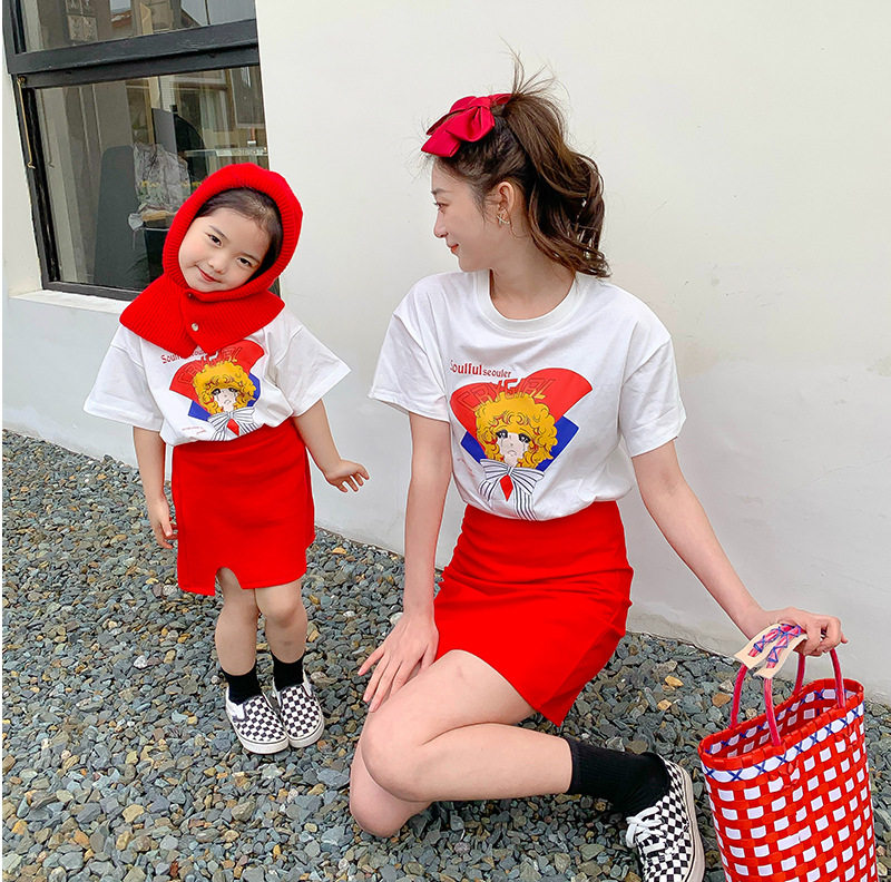 Mother and daughter summer Korean version of parent-child clothing foreign style t-shirt short skirt suit fried street net red girls new red skirt trend