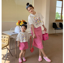 Paternity-child T-shirt Short sleeve suit New Mother and Women Summer Gas Dress Two Kits Girls Short Body