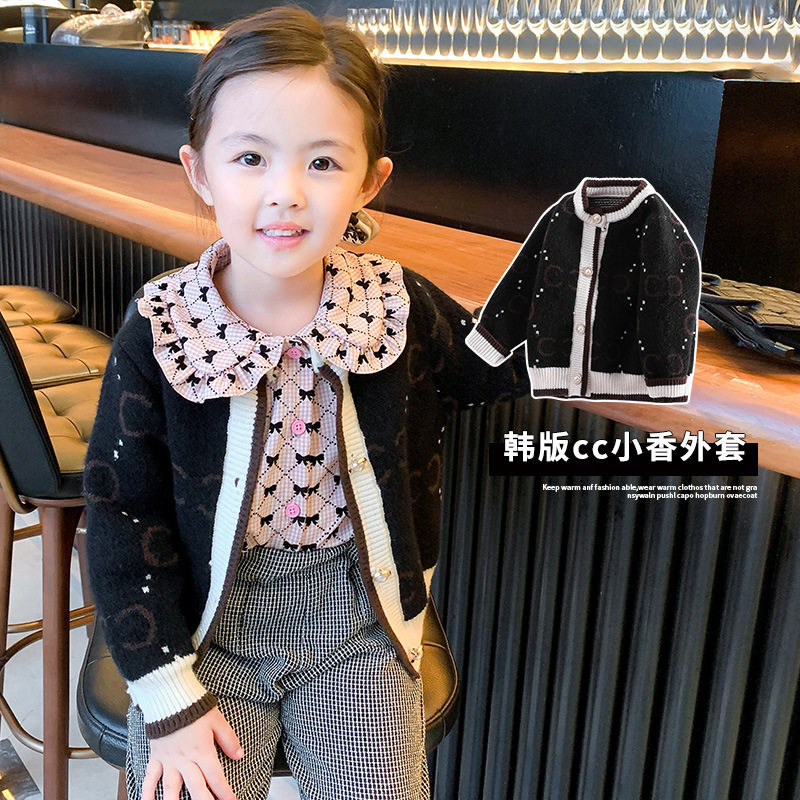 Girls' Western style sweater cardigan autumn 2021 new spring and autumn knitted jacket children's small fragrance all-match top winter