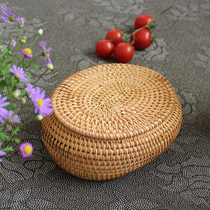 Handmade Vietnamese rattan storage box small finishing box with lid Japanese creative pastoral style woven drain basket mini