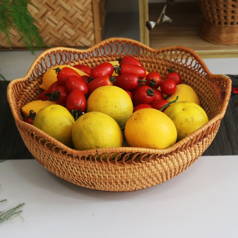 Autumn Rattan Beauty Vietnamese Rattan Collection Box Fruit Pan Fruit Basket Full-Mounted Living Room Tabletop Storage Basket Zero Eclipse Fields Pure Hand