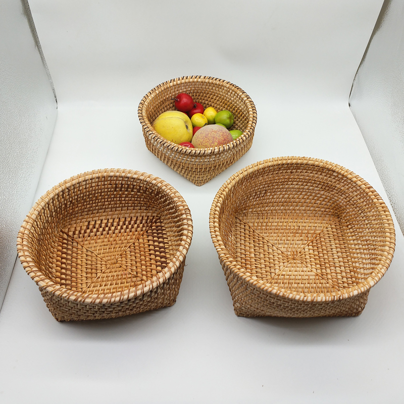 Vietnam Fuji Collects Basket Fruit Snacks Plate Living Room Desktop Weaver Debris Box Large Simple Circular Three Pieces