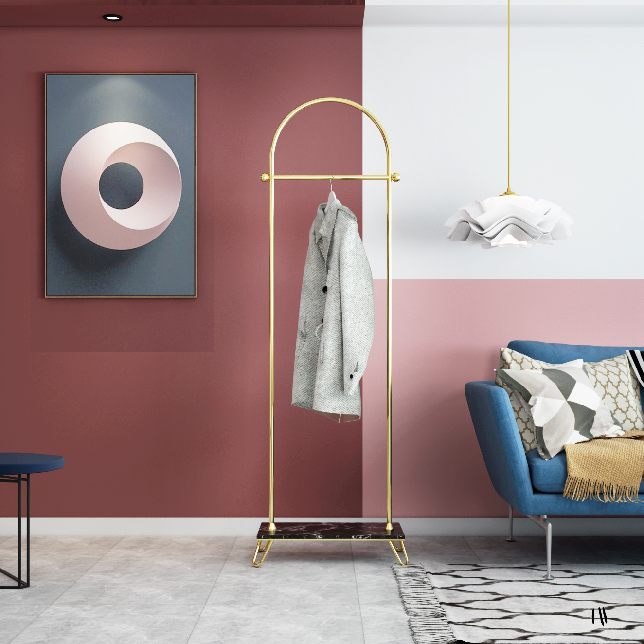 Denmark TIE new light luxury coat rack ins floor-to-ceiling corner bedroom living room clothes simple marble hanger