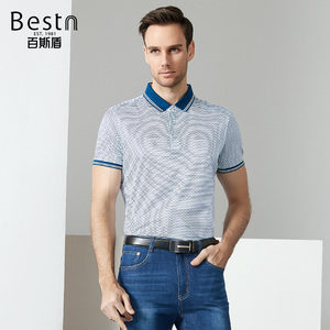 BESTN bastion chính thức 2018 mùa hè người đàn ông mới của kinh doanh bình thường mỏng sọc thoải mái ngắn tay áo polo áo phông polo