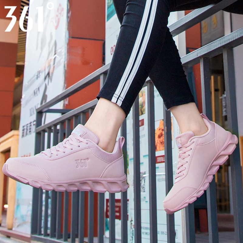 361 Women Shoes Sneakers Summer New 361 Degrees Leather Face Casual Shoes Students Cherry Pollen Waterproof Running Shoes Women