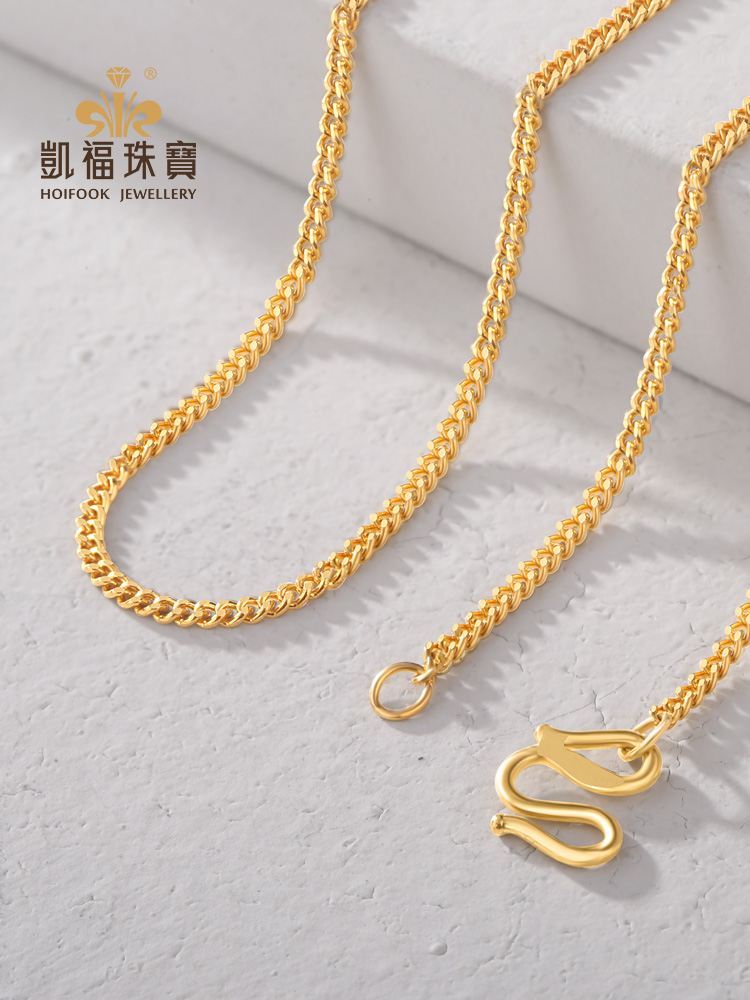 Kaifu gold necklace female 999 pure gold fine soft clavicle fashion pendant pure gold plain chain side chain wild