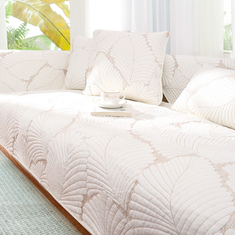 White sofa pad pure cotton simple modern cotton art anti-slip light luxury four season general leather cover cover cloth