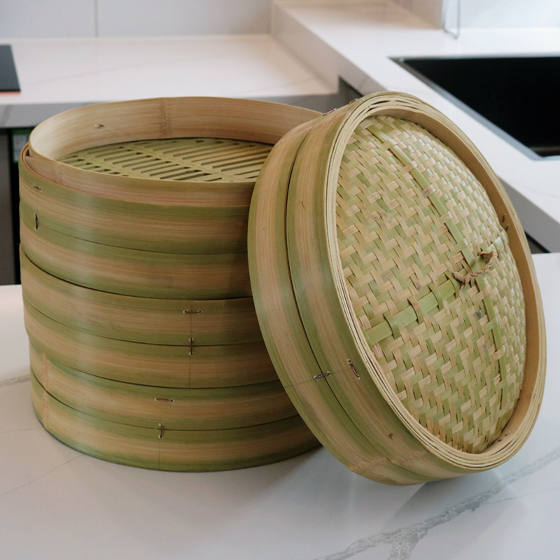 Bamboo Steamer Basket for Home Use, Handmade Woven Steamer for Steaming Buns and Dumplings, Extra Tall and Deep, Round Steamer Grid Bamboo Steamer Basket for Home Use, Handmade Woven Steamer for Steaming Buns and Dumplings, Extra Tall and Deep, Round Steamer Grid