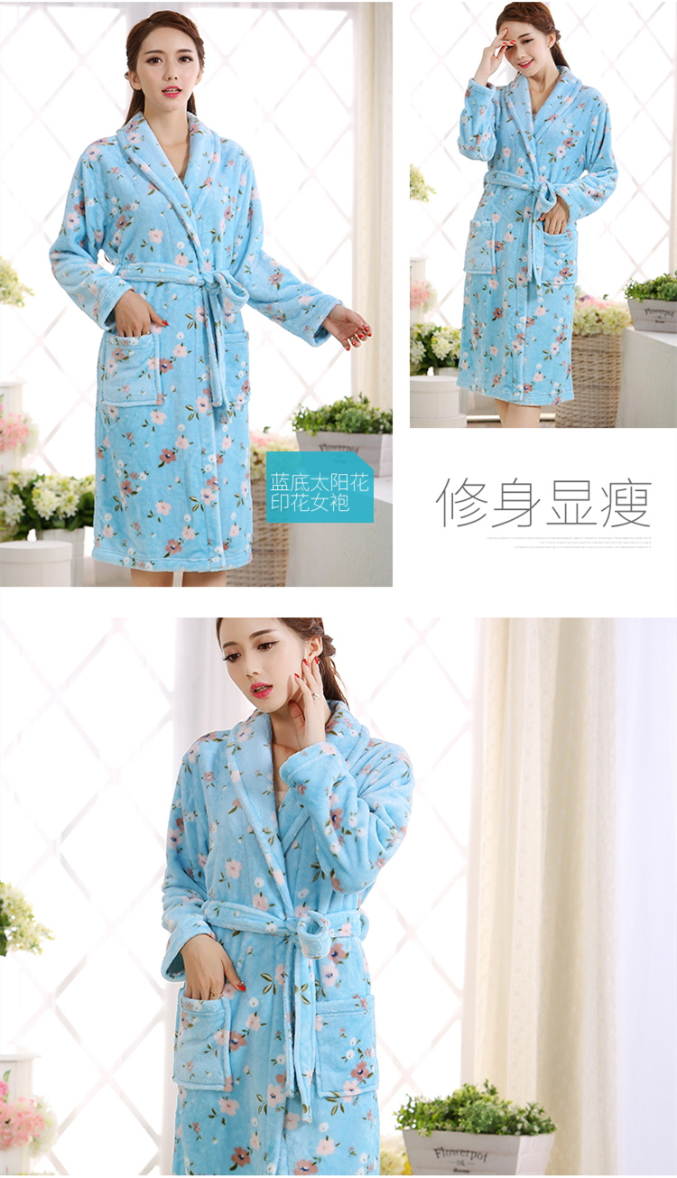 Đồ ngủ nữ mùa đông dày đôi áo choàng nhung san hô Bộ đồ ngủ dài tay flannel áo choàng tắm dịch vụ nhà nam và nữ đồ ngủ mùa đông