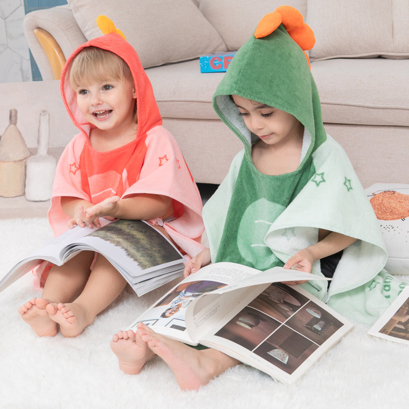 Japanese JULIPET children's bathrobe cotton quick-drying bath towel hooded cloak wearable small dinosaur summer