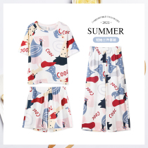 Pajamas ladies summer short sleeves thin three-piece set summer half sleeves plus size cotton premium homewear womens set
