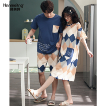 Couples pajamas summer short sleeves cotton thin summer mens loungewear cotton half sleeve spring summer nightdress womens set