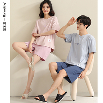 Couples pajamas summer cotton can be worn simple short-sleeved shorts mens and womens loungewear summer thin plus size suit
