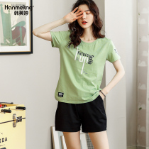 2022 New cotton linen sleepwear ladies Summer slim extras to wear short sleeves Home Home Clothing Spring Summer Leisure Suit