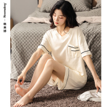 Pajamas Lady Summer Pure Cotton Short Sleeve Shorts Home full cotton extras for summer thin and large size two sets