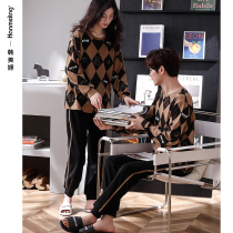 Couples pajamas spring and autumn cotton long sleeves casual loungewear women can wear mens autumn and winter thin two-piece set