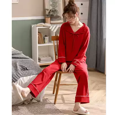Autumn pajamas women's long sleeve cotton Korean version of Big Red life year home clothes women Spring and Autumn loose large size two-piece suit