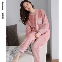 Autumn winter coral fleece pajamas women 2021 new thickened warm flannel plus size homewear spring and autumn set