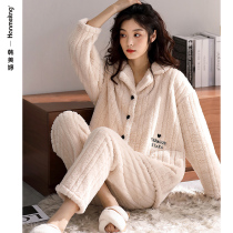 Coral fleece pajamas ladies 2021 new autumn winter thickened flannel homewear spring and autumn set
