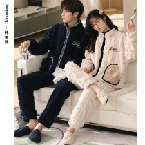 Coral fleece couple pajamas fall winter 2021 thickened flannel mens and womens homewear winter turtleneck set