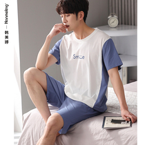 Modal pajamas men summer thin short sleeves junior plus size homewear summer ice silk cotton shorts set