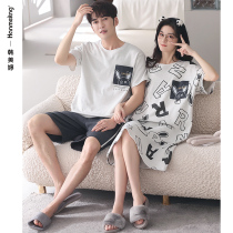 Summer couple pajamas cartoon cute mid-length cotton nightdress womens summer short sleeves plus size homewear mens suit