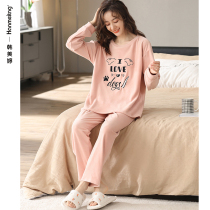 Pajamas women spring and autumn thin velvet island velvet long sleeves cartoon thick coral velvet home wear autumn and winter flannel set
