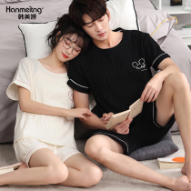 Couples pajamas summer crewneck short sleeve shorts can go out casual mens and women cotton loungewear summer plus size set
