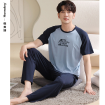 Sleepwear Men Summer Pure Cotton Casual Brief Yoga Fattening Overweight home Clothing Slim short sleeves Long pants Spring and Autumn Suite