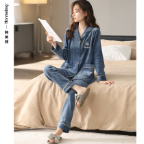 Coral fleece pajamas women autumn and winter thickened plus fleece flannel home clothes spring and autumn thin warm island velvet set