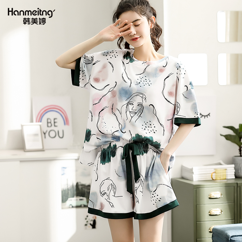 Sleepwear Women Summer thin Pure Cotton Sweetness Cute Teenage Girl Han Edition Student Home Conserved Short Sleeve Shorts Two-piece Style Suit