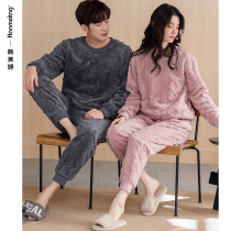 Couples pajamas winter thick coral fleece thermal pull-off housewear mens and womens autumn and winter flannel plus size set