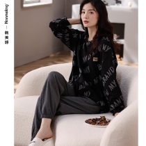 2022 new pajamas womens autumn thin cotton crew neck loungewear spring and autumn long sleeves suit fashionable can be worn outside