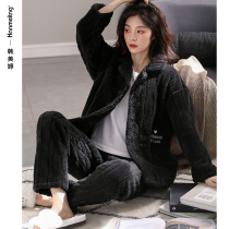 Pajamas women autumn and winter thickened flannel home clothes winter warm coral fleece can be worn oversized suits