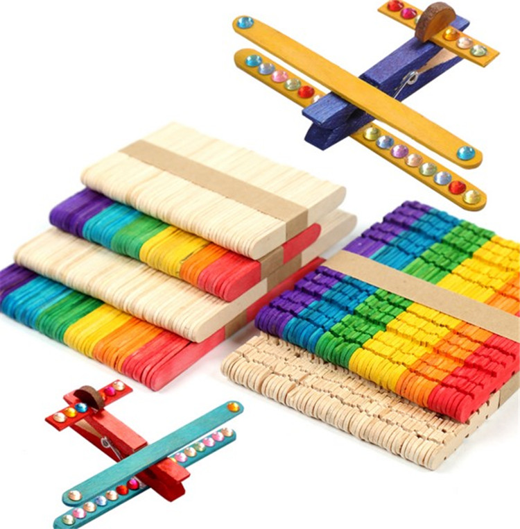 Primary color ice cream sticks Handmade diy toy wooden stick strips Kindergarten production model color popsicle stick wood chips