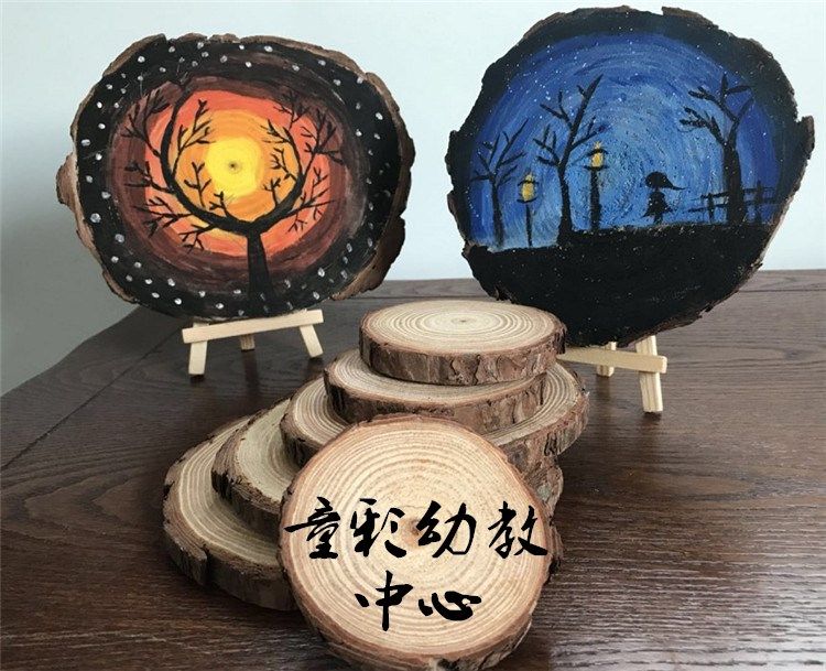Round wood chip diy material handmade wood painting Ring wood chip Hand painted wood chip decorative background wall garden wood chip painting