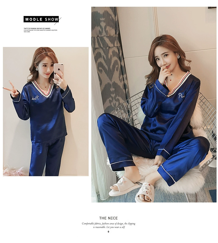 Bộ đồ ngủ nữ băng lụa dài tay mùa thu ngọt ngào dễ thương cô gái sinh viên lỏng lẻo dịch vụ nhà hai mảnh có thể mặc
