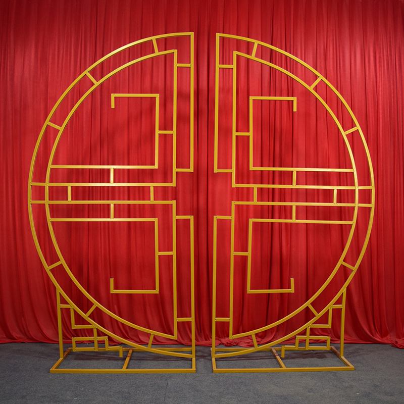 New Chinese wedding props wrought iron screen concentric circle Chinese wedding retro background live stage decoration