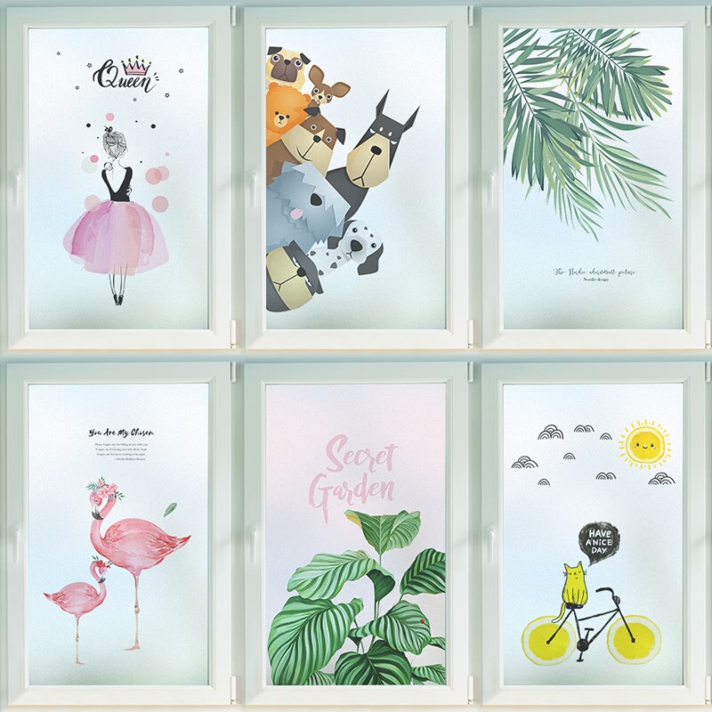 Cartoon Frosted Static Light Transparent Glass Sticker Toilet Balcony Shading Anti-Peer Door and Window Film