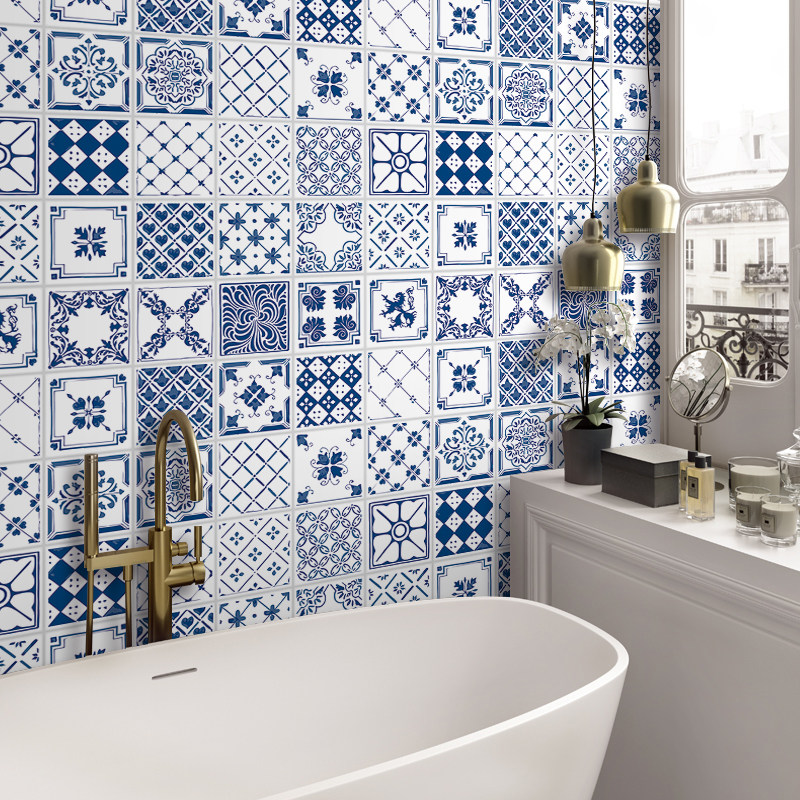 Black and white self-adhesive wallpaper kitchen oil-proof sticker cosmetic room tile waterproof sticker decorative floor sticker wallpaper floor sticker