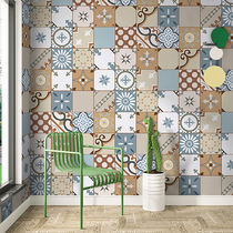 Kitchen anti-grease stickers toilet tile stickers Mediterranean tiles wall stickers self-adhesive wallpaper waterproof non-slip ground stickers