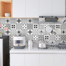 Toilet tile stickers kitchen oil-proof stickers wallpaper self-adhesive waterproof ground decals Nordic black and white tile stickers