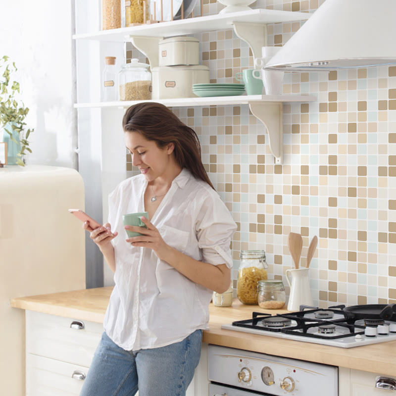 Self-adhesive small fresh kitchen bathroom wall decoration wallpaper waterproof room layout wall film paper tile sticker