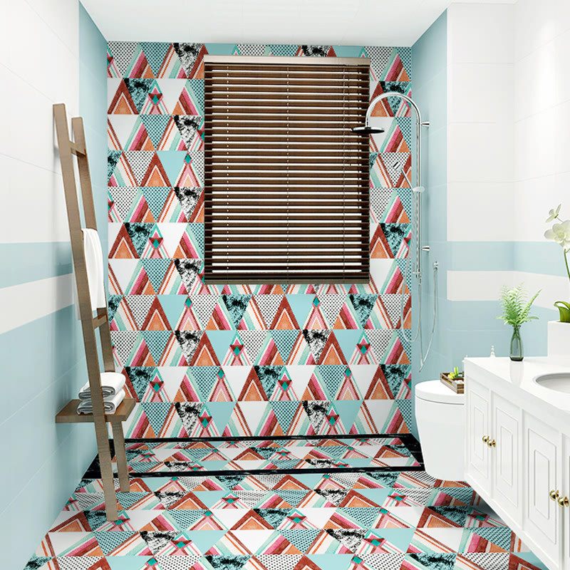 Self-adhesive wallpaper mesh red ins Decorative Wall Sticker Bathroom kitchen Makeup Room Waterproof Non-slip Floor Sticker tile sticker paper